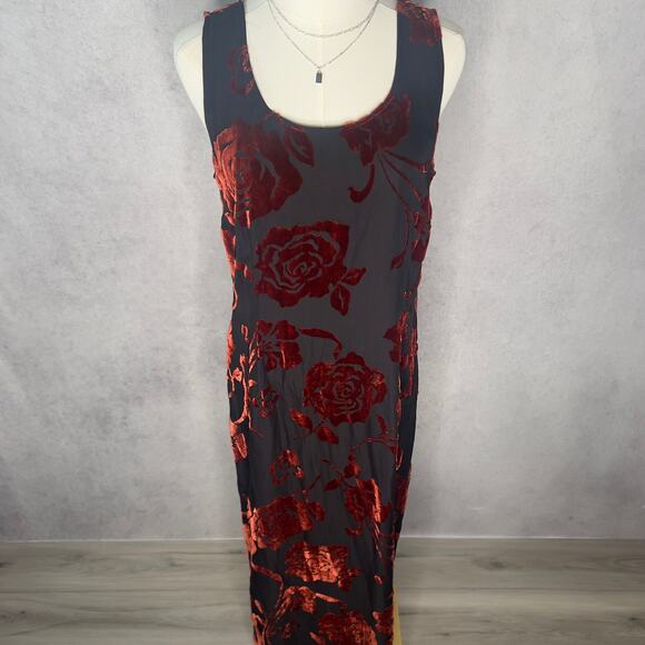 Laura Ashley Vintage Black Burnout Floral Sleeveless Maxi Dress Size 10 - Picture 2 of 4